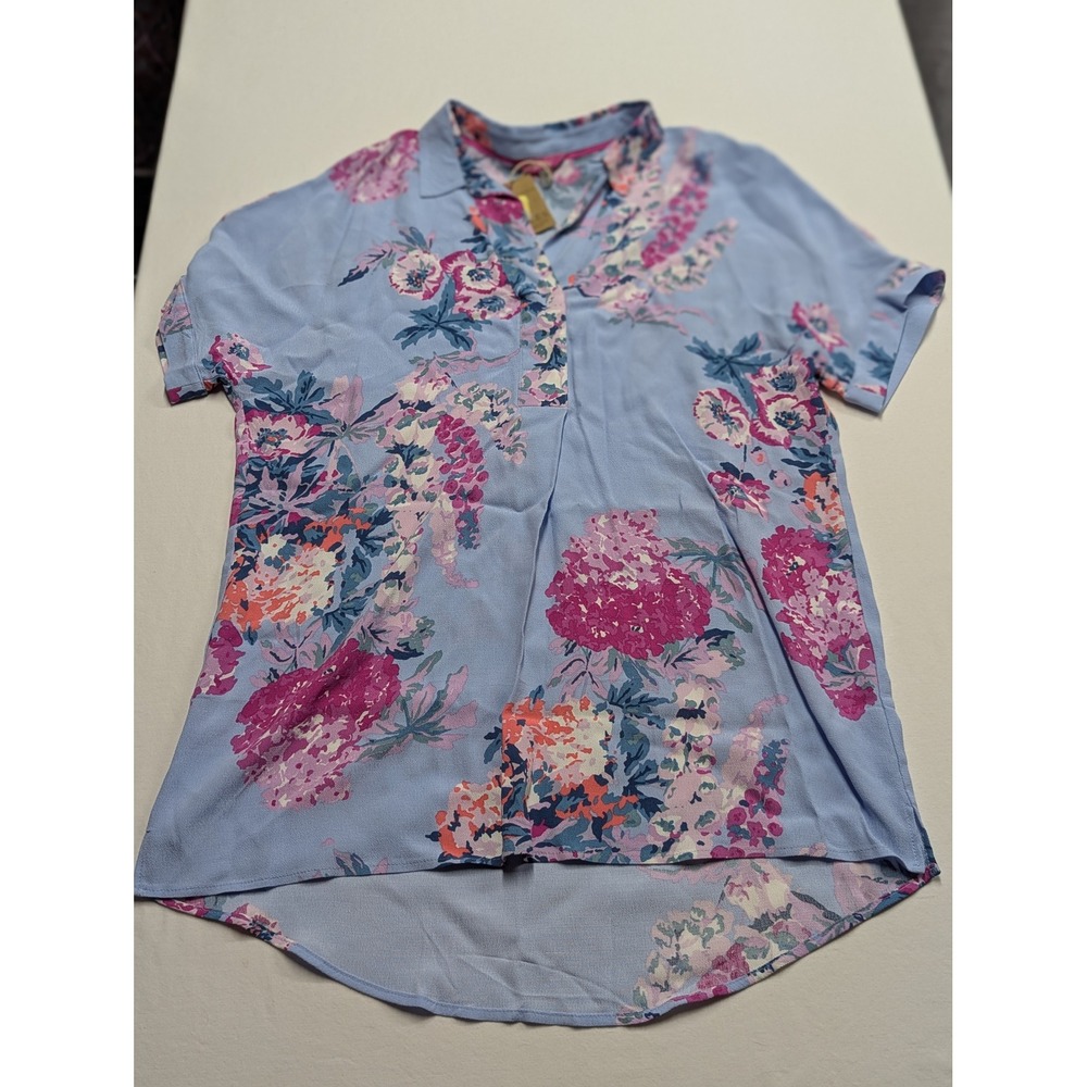 Joules Jennifer Blue Floral Short Sleeve Blouse Top US 8 NEW
